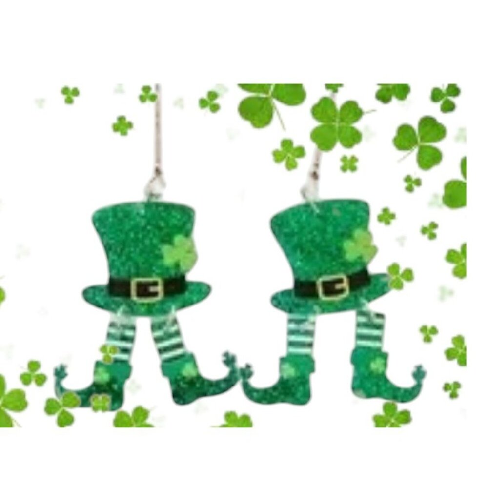 St Patricks Day Earrings Dangling Wiggly Legs Leprechaun Hat Festive Par…